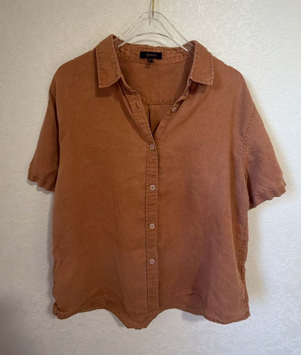 Quince European Linen Short Sleeve Shirt Size M Butterscotch
